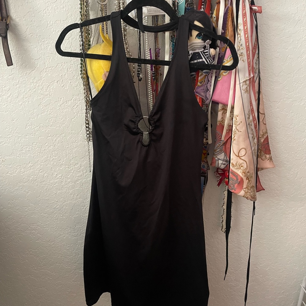 Black Halter Dress with Ring Detail